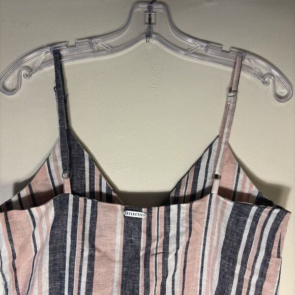Eclectic Button Front Linen Blend Tank Women's 38 Pink Navy White Stripe NWT - Picture 6 of 12